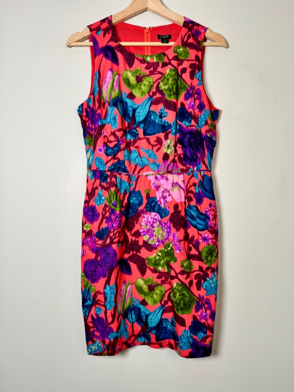 J.Crew Sleeveless Pleated Shift Dress Botanical Floral Pockets Sz 6